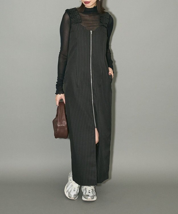 Green Parks フロントジップキャミワンピース Black