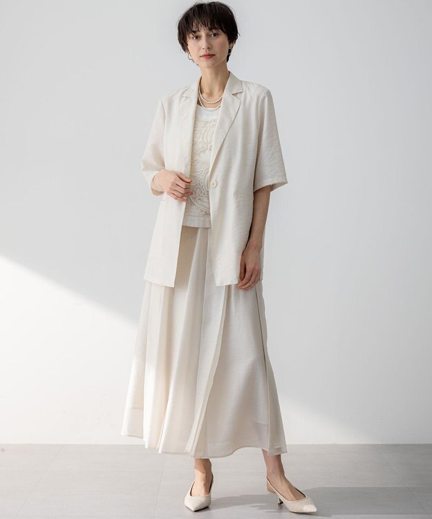 23区 【洗える】ソフトオーガンジー タック スカート ベージュ系