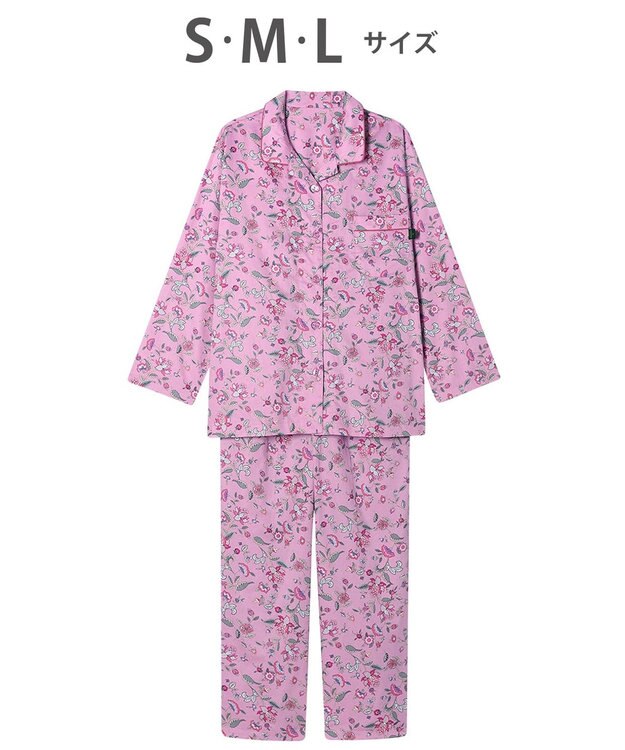 WACOAL ワコール_リラックス＆スリープ パジャマ 綿100%(本体) サテン 長袖 長ズボン ミントン レディース NDX555 /ワコール ピンク