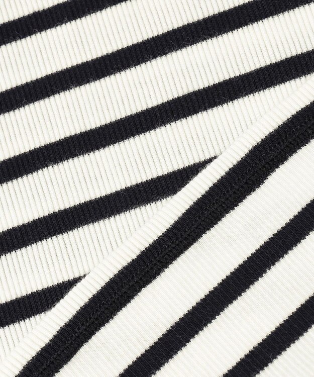 23区 S オーガニックコットンリブ タートルネック カットソー ブラックボーダー