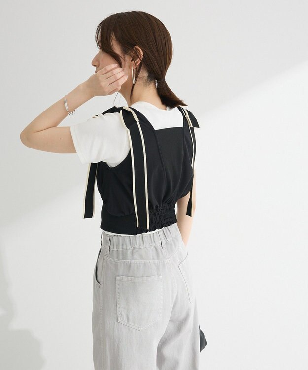 Green Parks ・ｓｗｉｎｇ　ｂｙ　ショルダーリボンノースリーブ Black