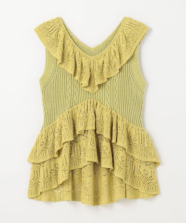 GRACE CONTINENTAL ミックスフリルニットトップ イエロー