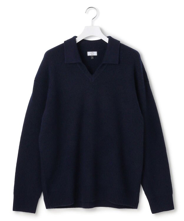 J.PRESS YORK STREET 【UNISEX】ウールカシミヤ スキッパーニットポロシャツ ネイビー系