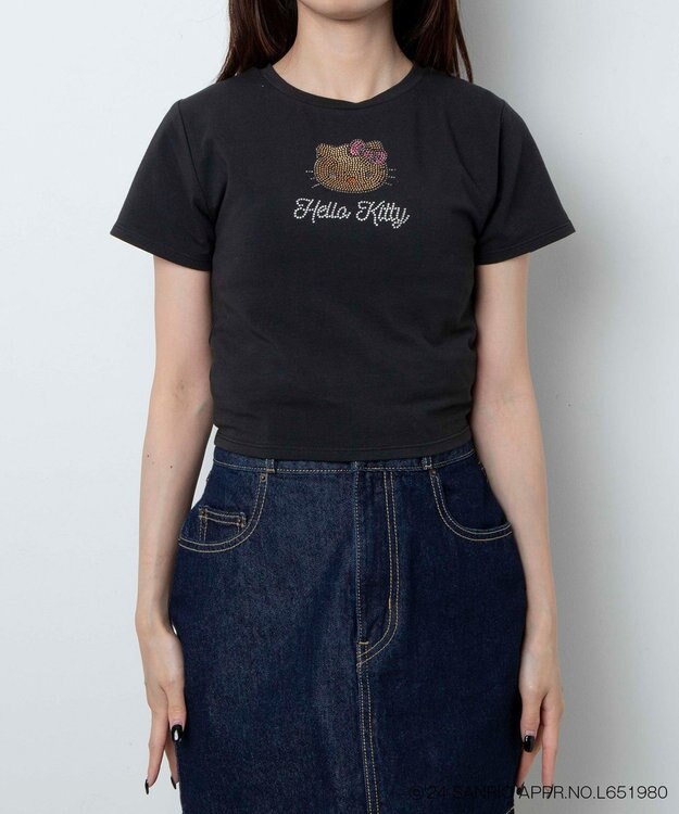 WEGO 【サンリオ】HELLOKITTYコラボラインストーンワンポイントT ブラック