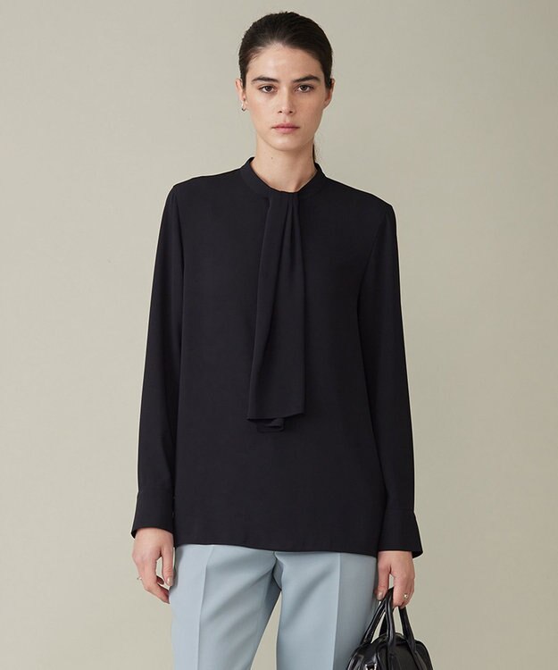 ICB 【WEB限定カラーあり・速乾・洗える】BackSatinAmunzen スカーフタイブラウス ブラック系