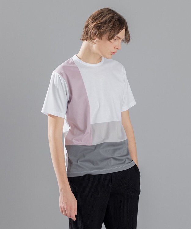 JOSEPH HOMME カラーコットンブロック クルーネックＴシャツ ホワイト系3