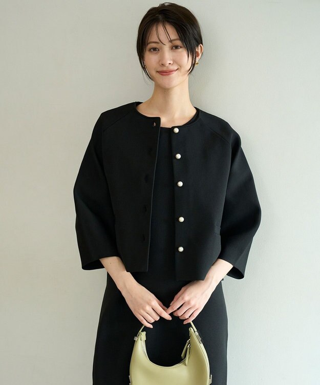 UNFILO L BEAUTY FORM KNIT パールボタン カーディガン ブラック