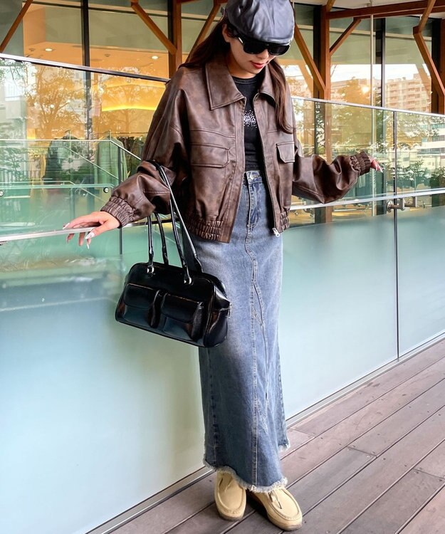 WEGO PUショートブルゾン ブラウン