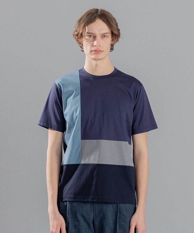 JOSEPH HOMME カラーコットンブロック クルーネックＴシャツ ネイビー系3