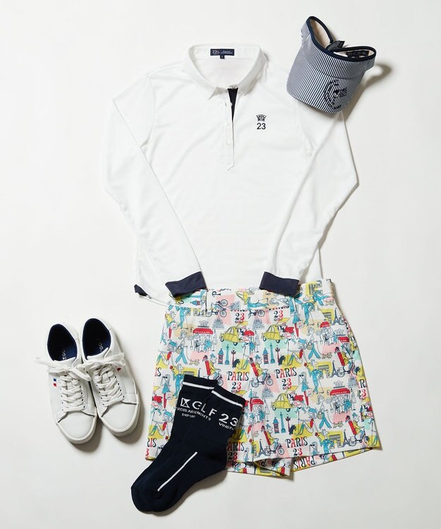 23区GOLF 【WOMEN】【ストレッチ】25周年 イラストレーターコラボ総柄 ショートパンツ ホワイト系5