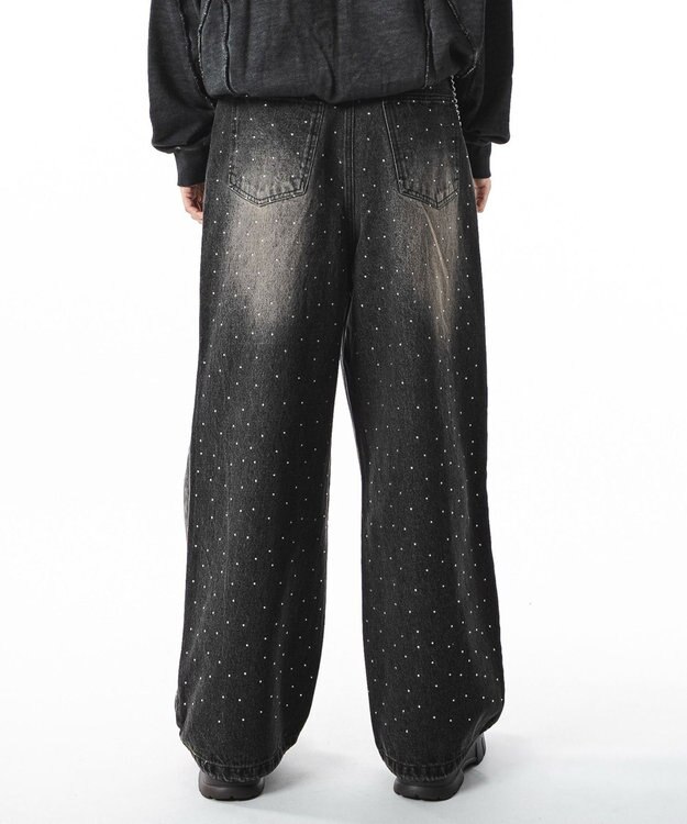 WEGO 【ユニセックス着用ITEM】スーパーバギーラインストーンデニムパンツ デニムブラックソノタ