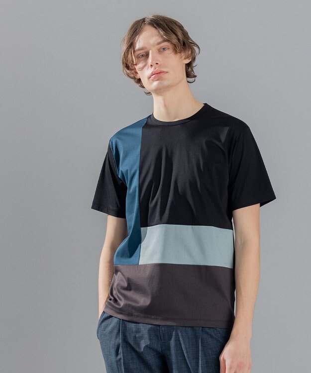 JOSEPH HOMME カラーコットンブロック クルーネックＴシャツ ブラック系3