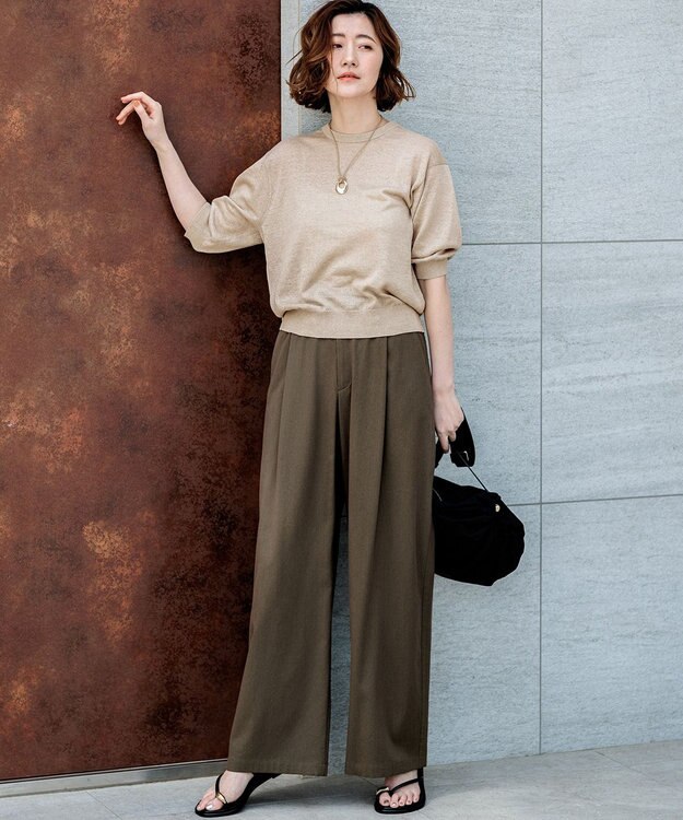 23区 【先行予約】ナチュラルスラブストレッチ ワイドパンツ カーキ系