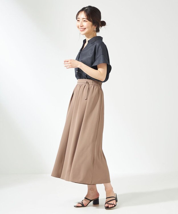 ANY SIS 【洗える】トロミワイドタック パンツ ライトモカ