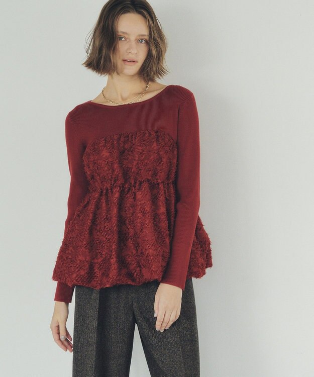 YECCA VECCA バルーンヘムドッキングニット Red