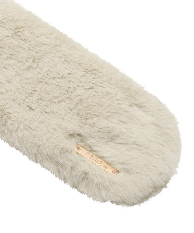 MOONBAT FURLA ファーティペット 差し込み ロゴプレート付 フェイクファーマフラー ベージュ