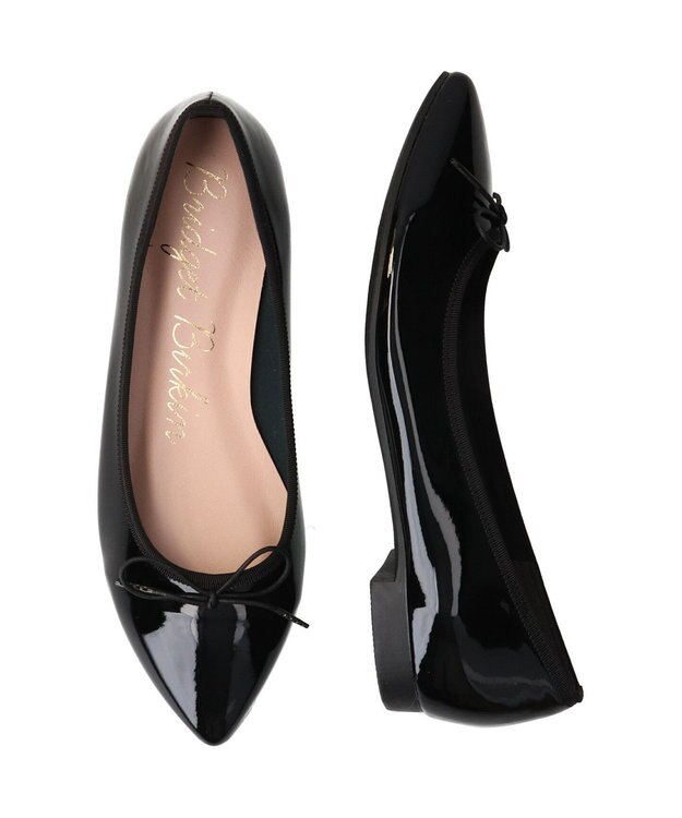 Bridget Birkin 【Bridget Birkin】ポインテッドリボンレインフラットパンプス ブラックエナメル