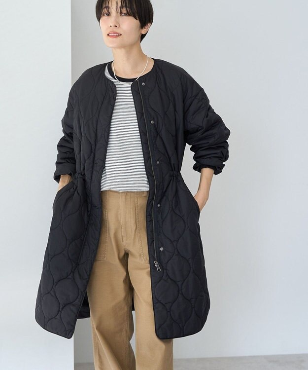 AMERICAN HOLIC 軽ポカノーカラーキルティングロングコート Black