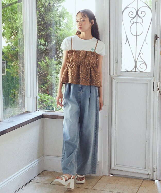 earth music&ecology タックホックデニムパンツ Light Indigo