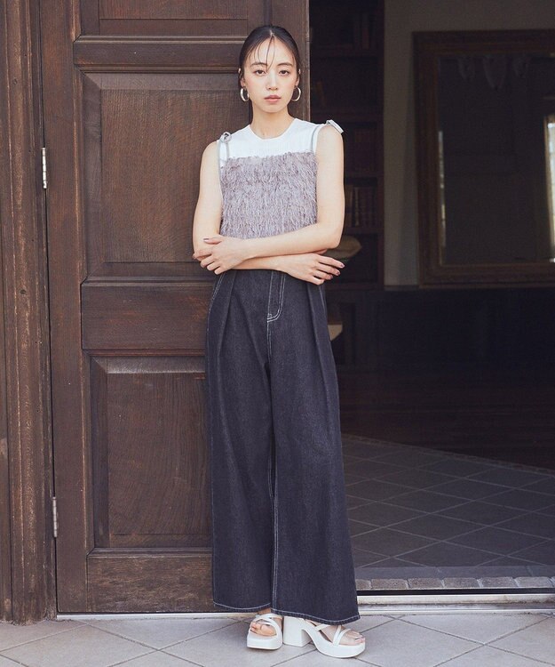 earth music&ecology タックホックデニムパンツ Black