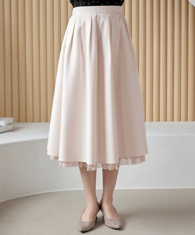 Tiaclasse 【洗える】レイヤードチュールフレアスカート ライトピンク