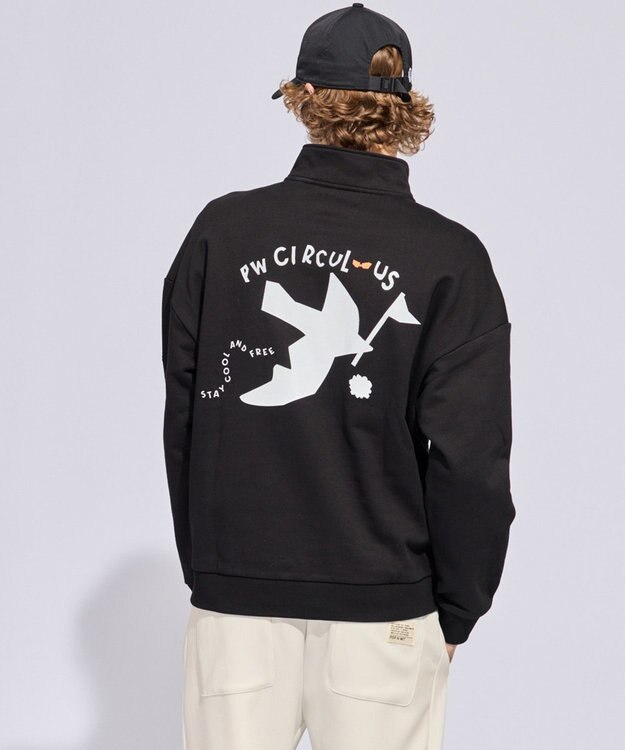 PW CIRCULUS 【MEN】ハーフジップ 裏毛スウェットトップス ゴルフ ブラック系