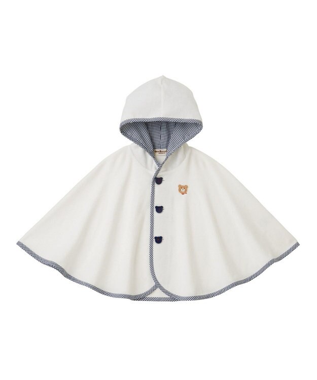 MIKI HOUSE HOT BISCUITS 【70-90cm】 パイル素材おでかけポンチョ 白×紺