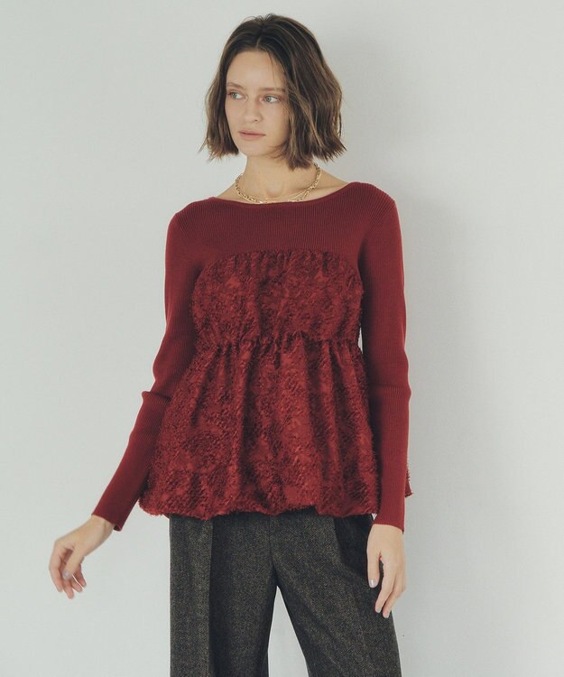 YECCA VECCA バルーンヘムドッキングニット Red