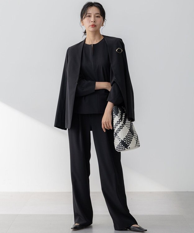 23区 【セットアップ対応/洗える】2WAYストレッチツイル ワイドパンツ ブラック系