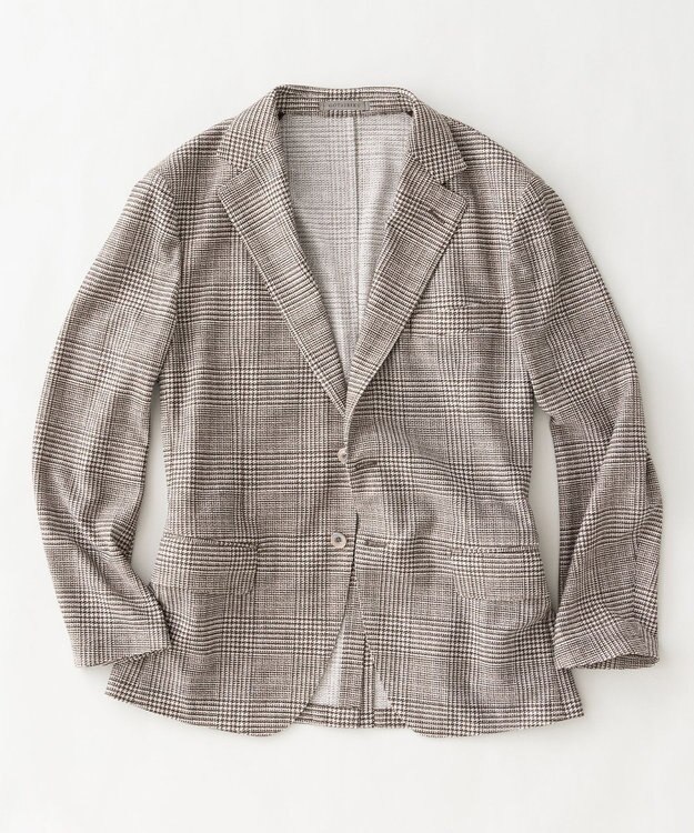 GOTAIRIKU 新柄【吸水速乾/ウォッシャブル】ノルマンディーリネン カーディガンジャケット＿グレンチェック柄 ブラウン系4