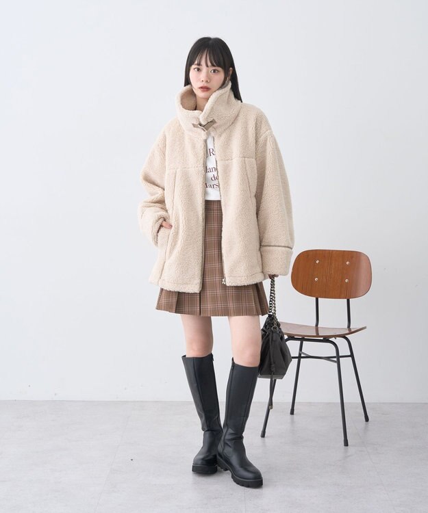 earth music&ecology ボアZIPブルゾン Ivory