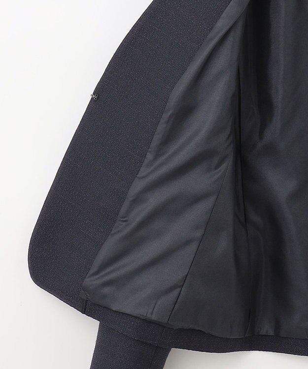 ANY ライトツイード　Ｖネックノーカラージャケット ネイビー