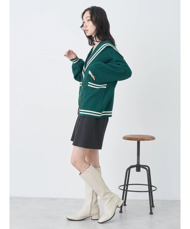 earth music&ecology セーラーニットカーディガン Green