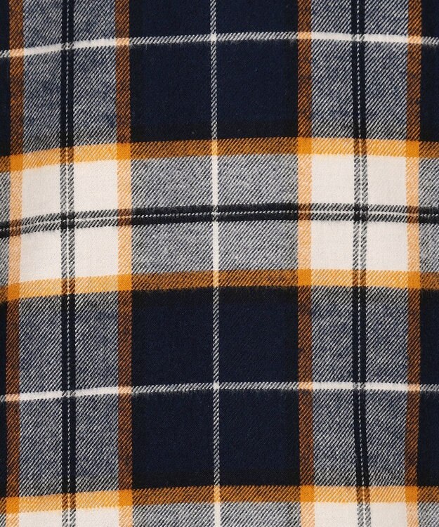 J.PRESS LADIES L コットン起毛タータンチェック シャツ ブラウス ネイビー×オフ×イエローチェック系