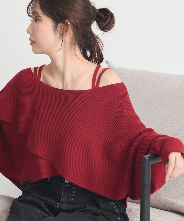 earth music&ecology 【2WAY】【洗濯機洗い可】SET2点クロスニット＋キャミソール Bordeaux