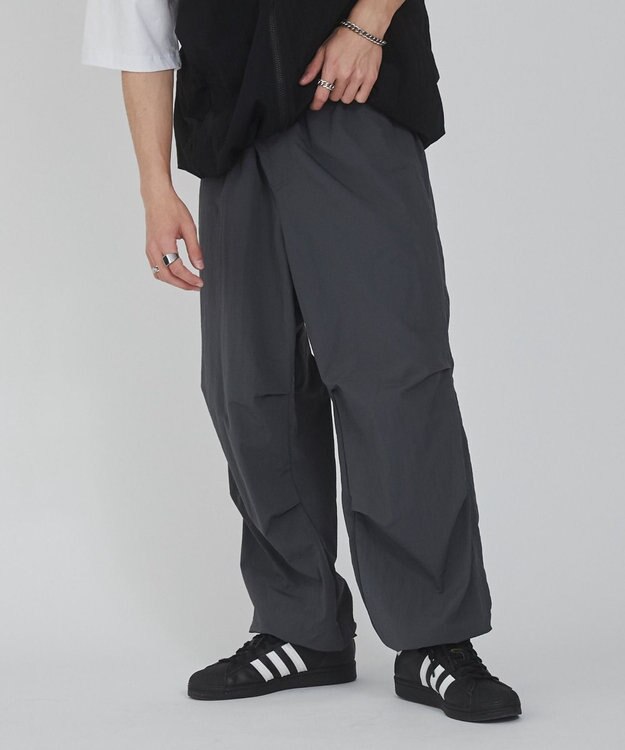 WEGO 【ウエストゴム/撥水/洗濯機可】ナイロンイージーパンツ ダークグレー