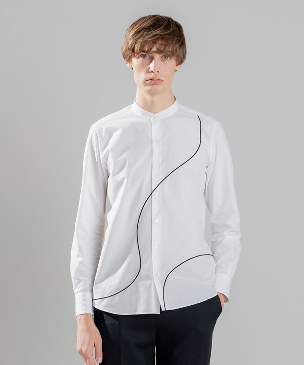 JOSEPH HOMME アートワークシャツ　バンドカラー ホワイト系