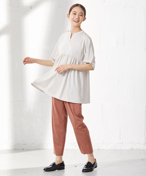 J.PRESS LADIES 【洗える】プレーティング キーネック カットソー ライトグレー系