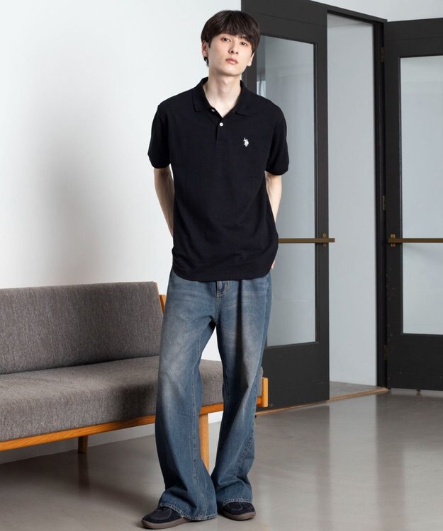 WEGO 【ユニセックス着用ITEM/SMLサイズ展開】U.S. POLO ASSN.別注ポロシャツ ブラック