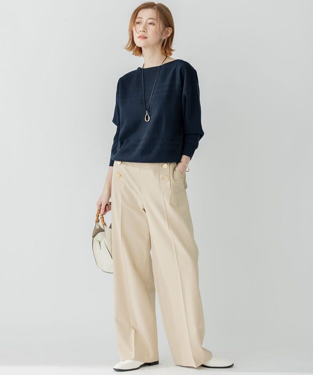 23区 【洗える】ラスターコットンポリエステル ニット ネイビー系