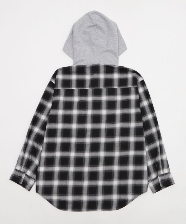 WEGO 裏毛フードチェックシャツ ブラックチェック1