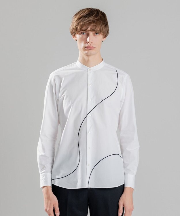 JOSEPH HOMME アートワークシャツ　バンドカラー ホワイト系