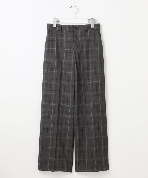 自由区 TRギャバ裏起毛チェック柄ワイド パンツ チャコール系チェック