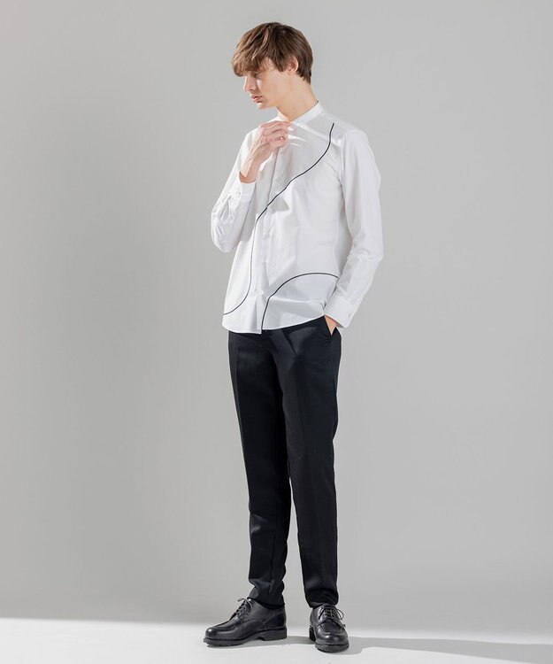 JOSEPH HOMME アートワークシャツ　バンドカラー ホワイト系