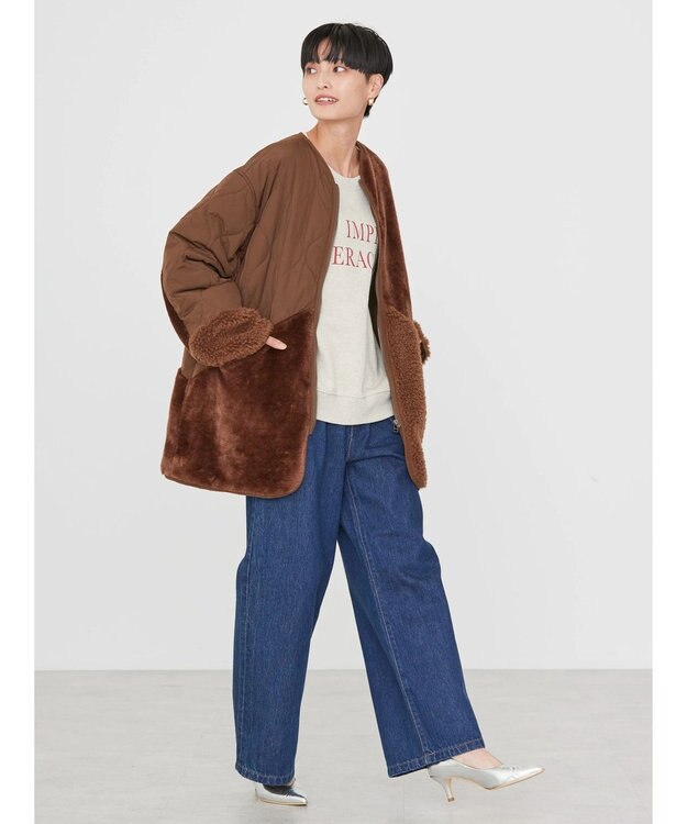 AMERICAN HOLIC キルポカボアＭｉｘキルティングコート Brown