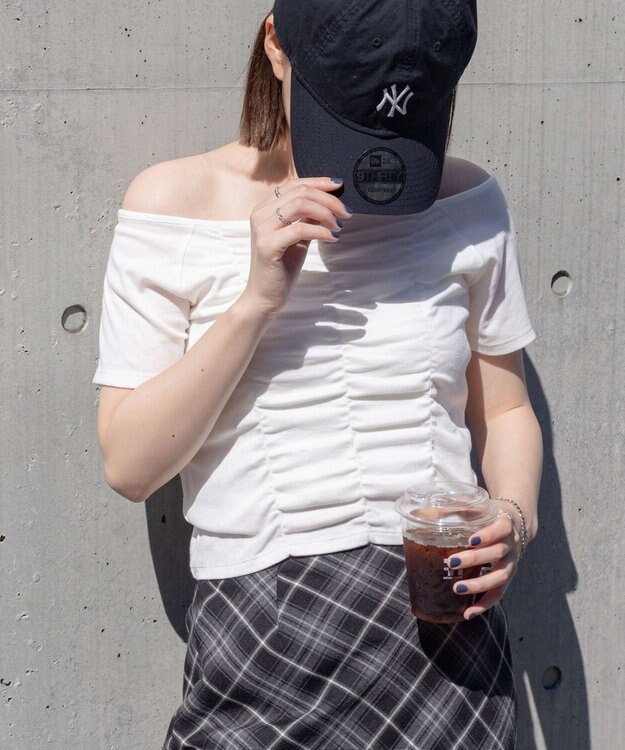 WEGO 2WAYシャーリングオフショルT ホワイト