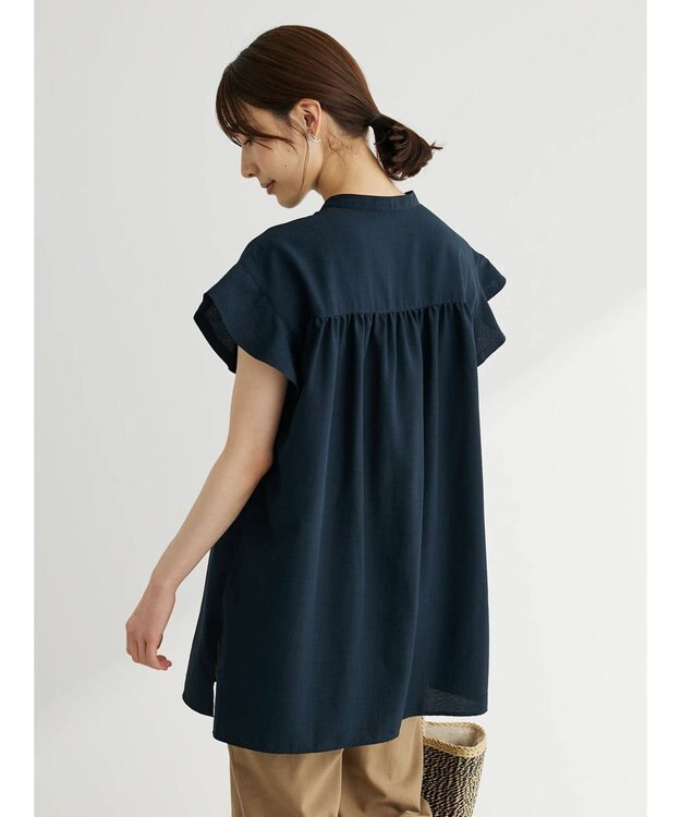 Green Parks 接触冷感　比翼シャツチュニック Dark Navy