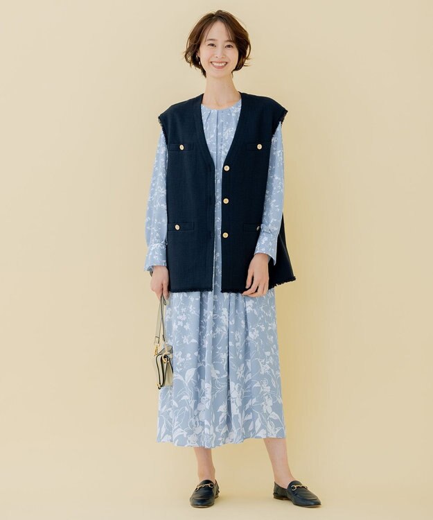 自由区 【XSサイズ～/洗える】グラデーションフラワープリント ワンピース スカイブルー系5