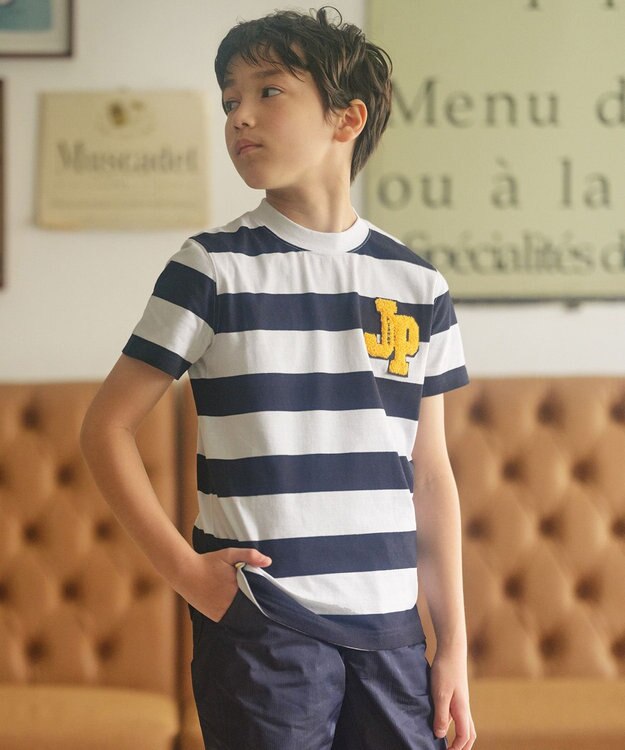 J.PRESS KIDS 【140-170cm】ボーダーJPサガラ刺繍 Ｔシャツ ネイビー系1