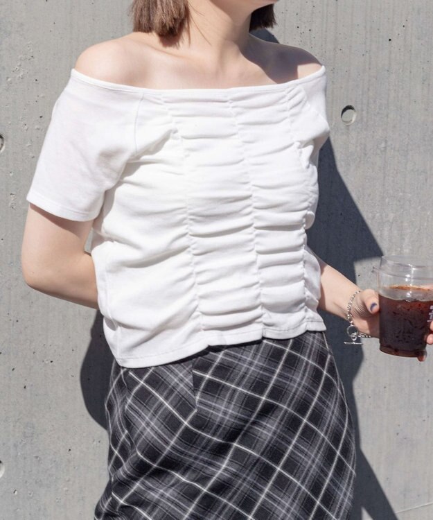 WEGO 2WAYシャーリングオフショルT ホワイト